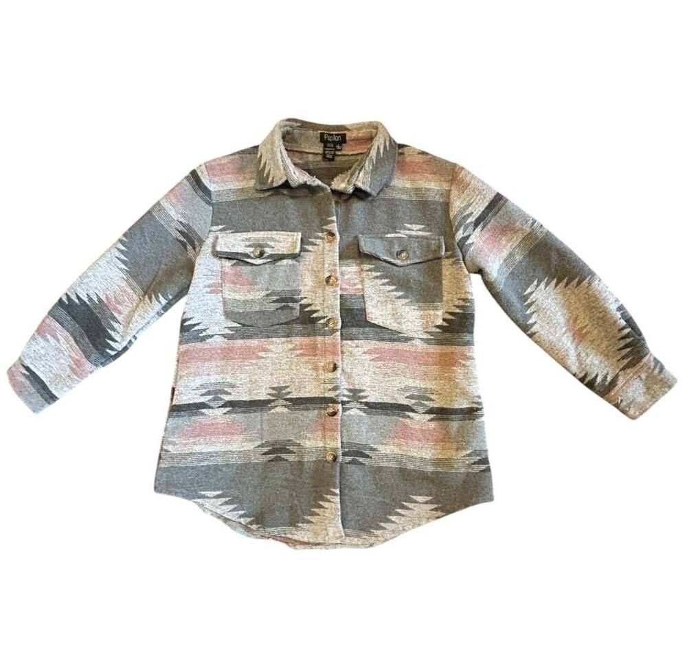 Papillon Women's Aztec Print Button Up Long Sleeve Shacket Size L
